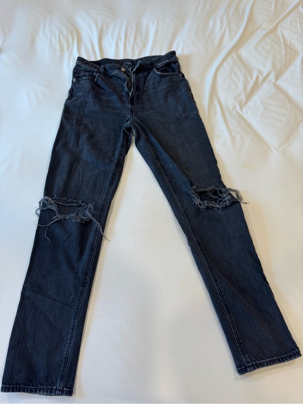 American Eagle Black High Rise Distressed Slim/Straight Women’s Jeans 4 Long